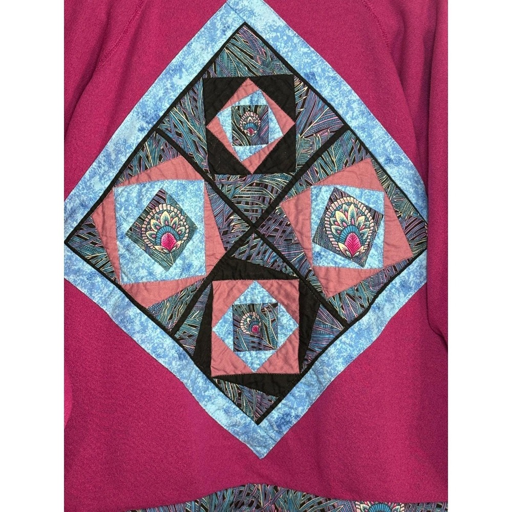 Vintage Quilted Patchwork JE Morgan Fleecewise Cardigan Jacket M Magenta Peacock - Picture 10 of 12